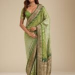 Leaf Green Zari Georgette Saree with Unstitched Blouse