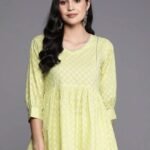 Green Printed Cotton Straight Kurti